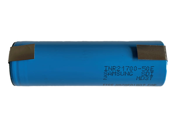 Samsung 50E 21700 Li-ion battery with U-Solder tags / tabs - Battery 101