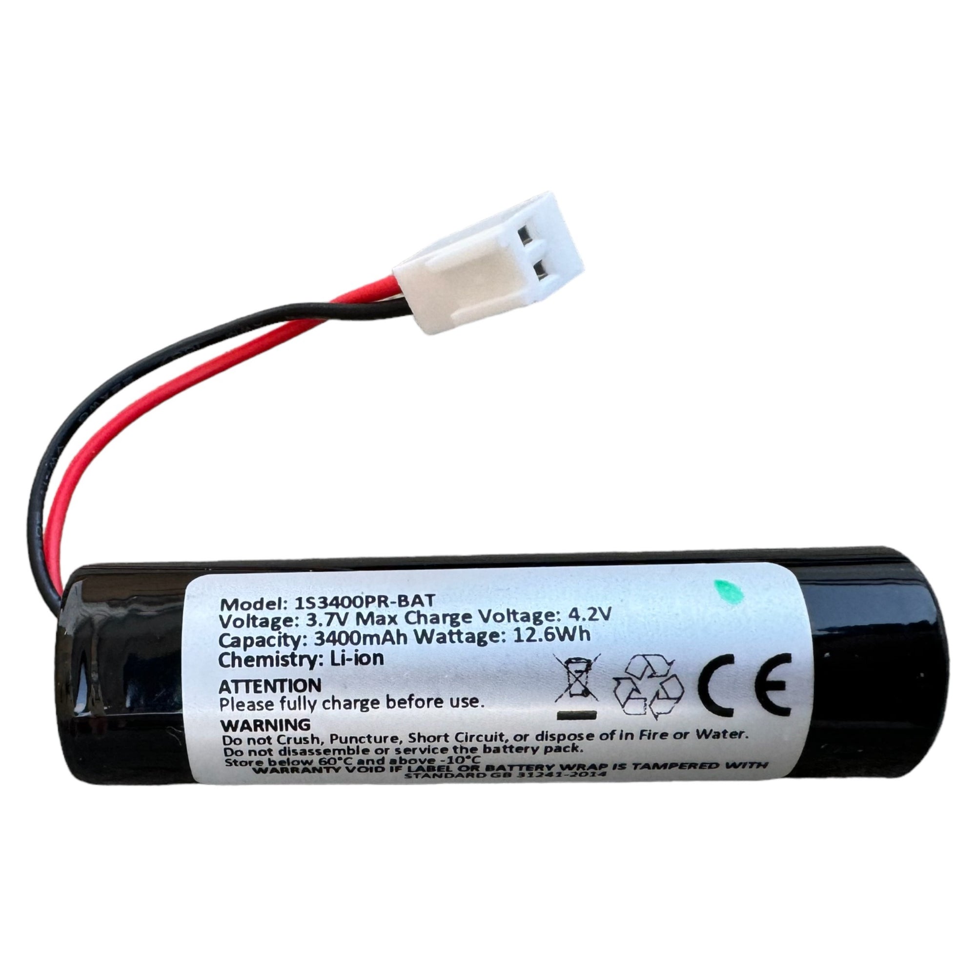 1s 3.7v Li-ion 3400mah rechargeable battery with molex 2510 plug