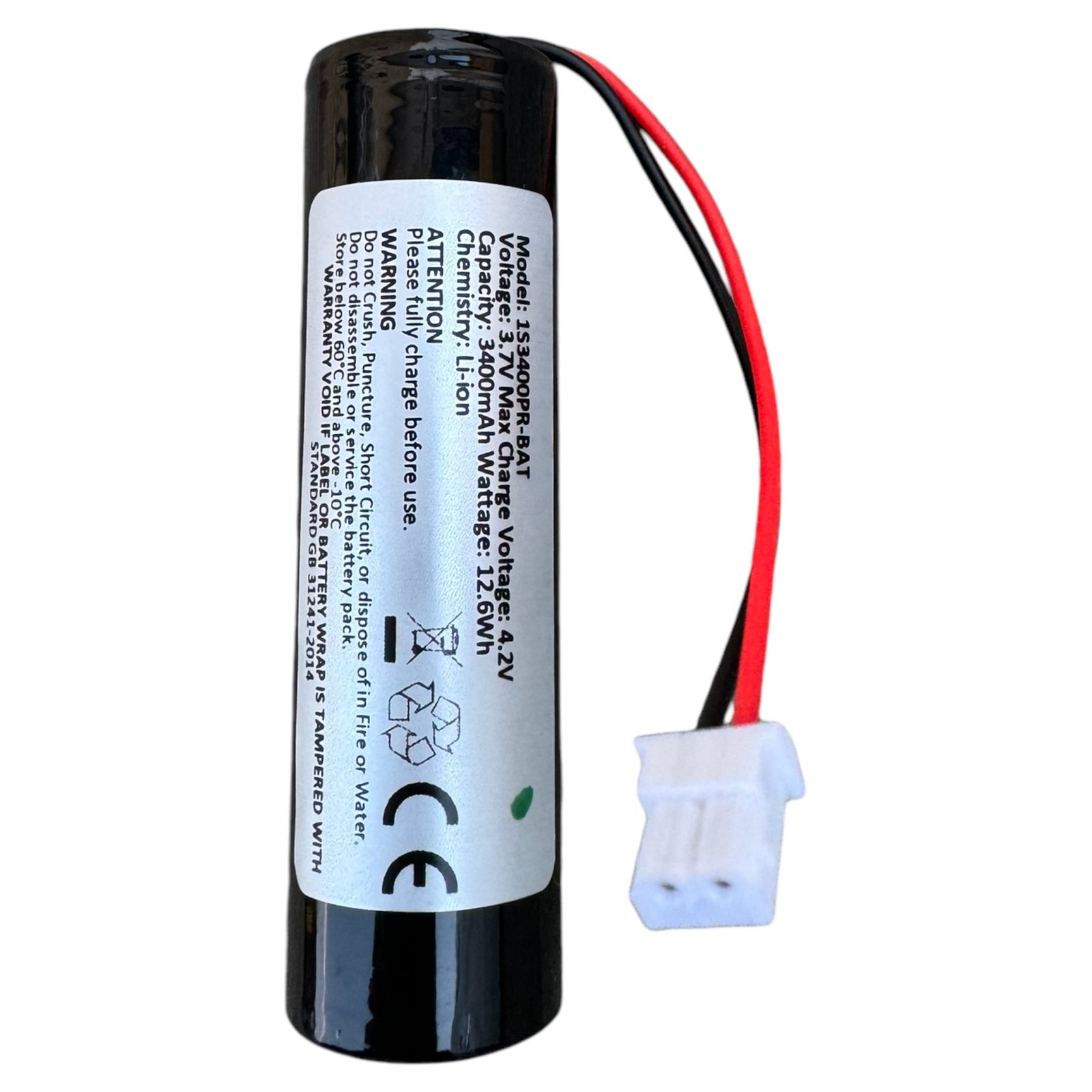1s 3.7V Li-ion battery 3400mah battery pack with molex 5264 connector