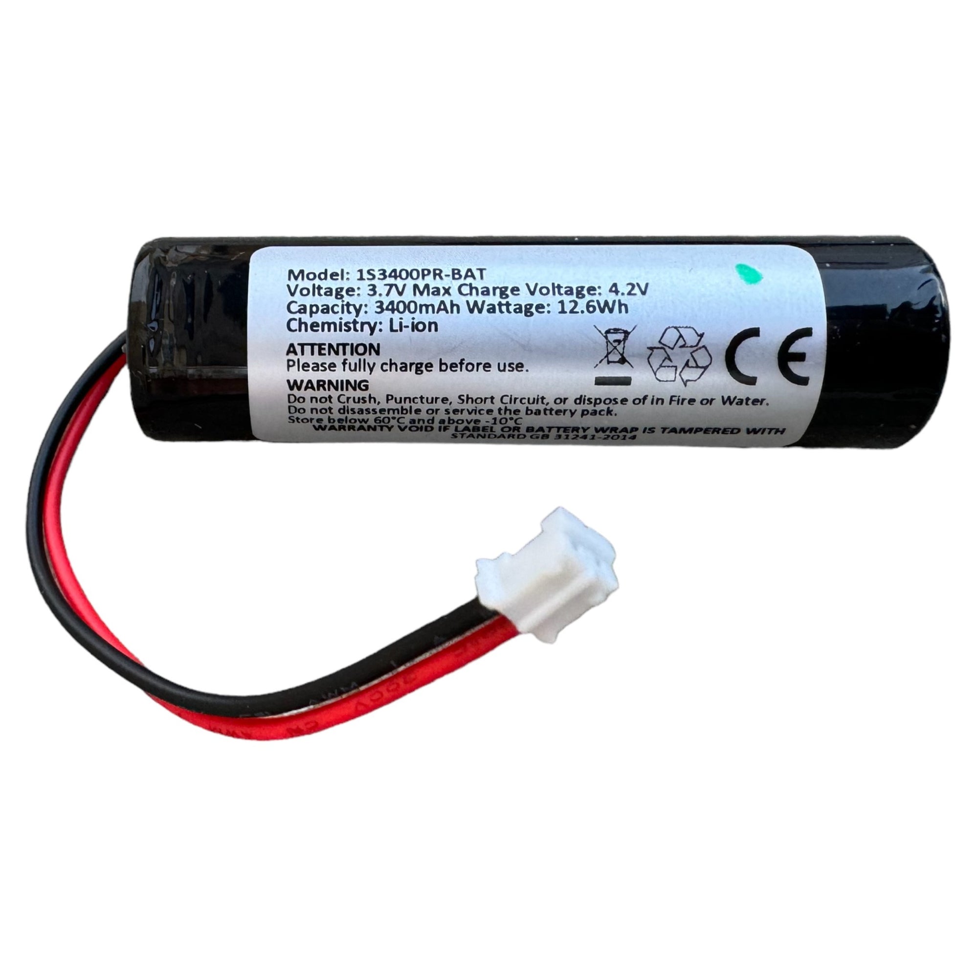 1s 3.7v Li-ion 3400mah rechargeable battery with PH 2.0 plug