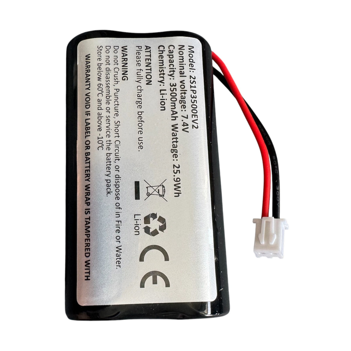 2s1p 7.4V li-ion rechargeable battery pack with 3500mAh 