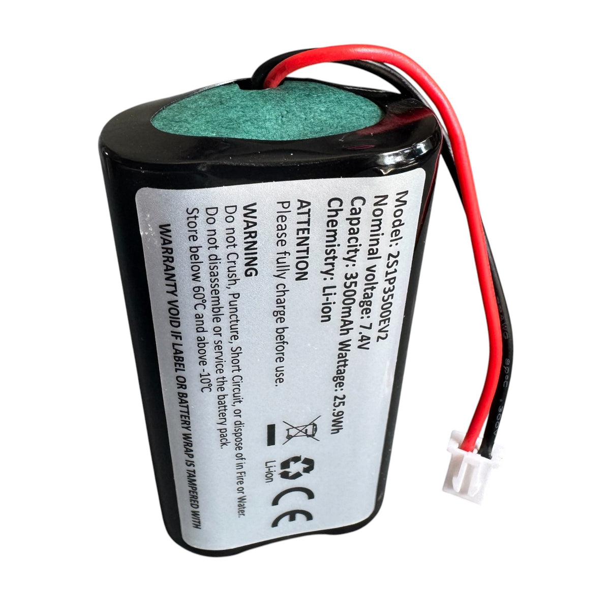 2s1p 7.4V li-ion rechargeable battery pack with 3500mAh 