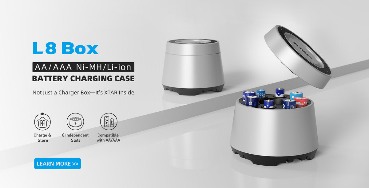 XTAR L8 Box Charger – 8 Slot Smart USB-C Charger for 1.2V, 1.5V AA & AAA Batteries