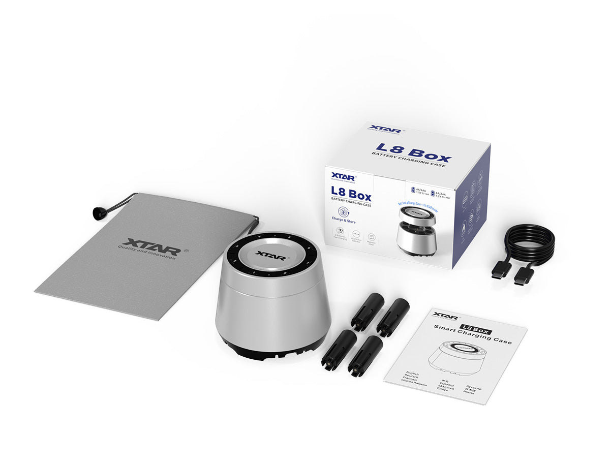 XTAR L8 Box Charger – 8 Slot Smart USB-C Charger for 1.2V, 1.5V AA & AAA Batteries