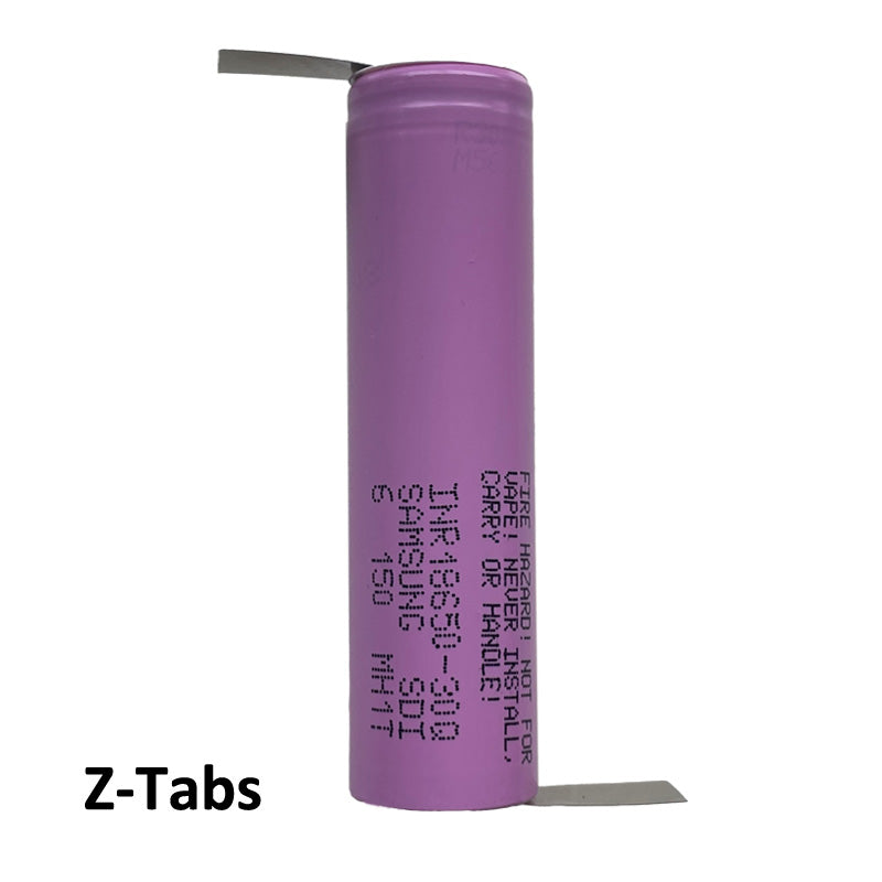 Samsung 30Q 18650 3000mAh with solder tags / tabs Li-ion cell (U &amp; Z style tabs)