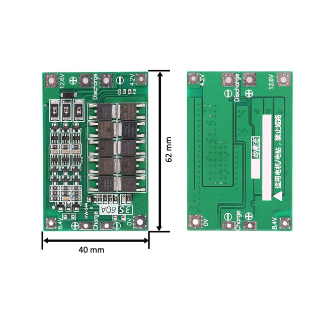 3s Li-Ion 60A 10.8V - 12.6V BMS with balance - Battery 101