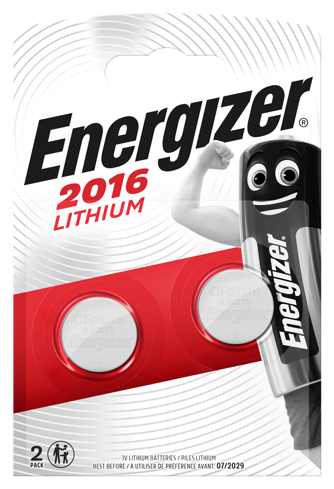 Energizer CR2016 Lithium Coin Cell, pack of 2