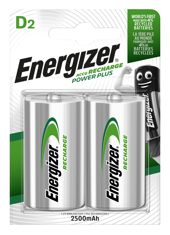 Energizer D size 2500mAh Recharge Power Plus, Pack of 2